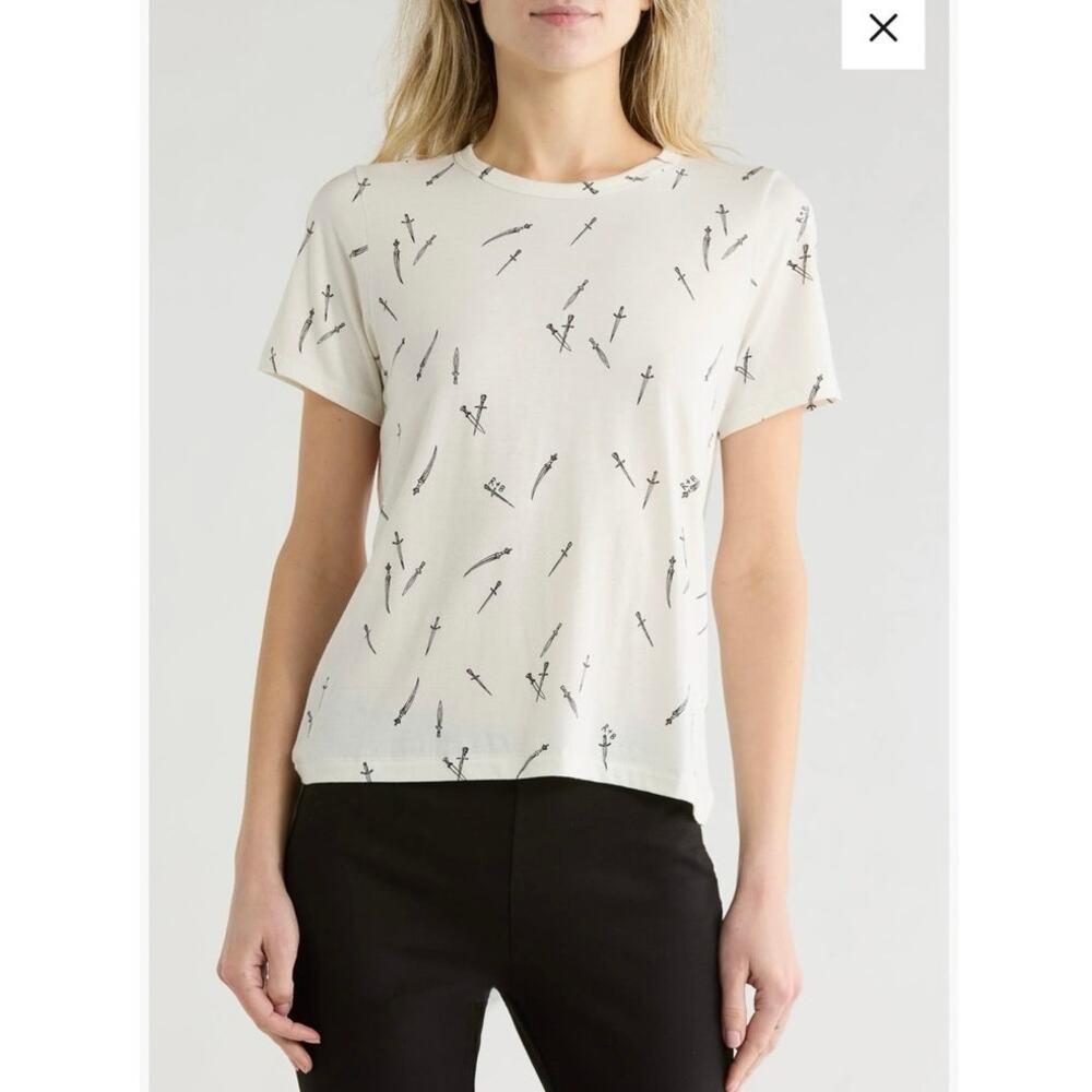 NWOT Women’s rag & bone Dagger Print Cotton Blend T-Shirt in White SZ XS